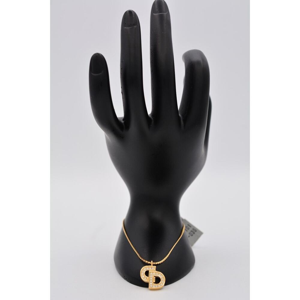 Christian Dior Vintage CD Charm Bracelet Gold Chain Crystal Logo NOS Signed BinA